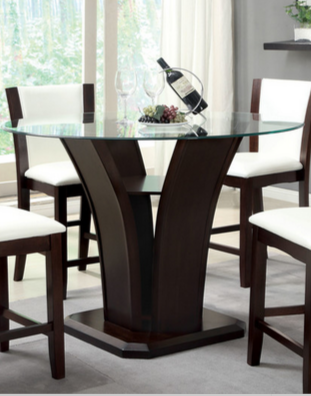 Modern Dark Round Glass Top Dining Table