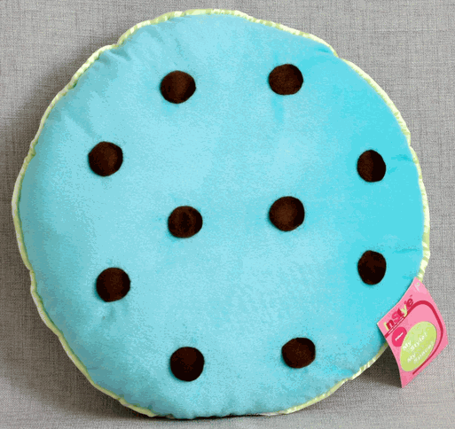 Blue Round Decorative Pillow With Black Dots