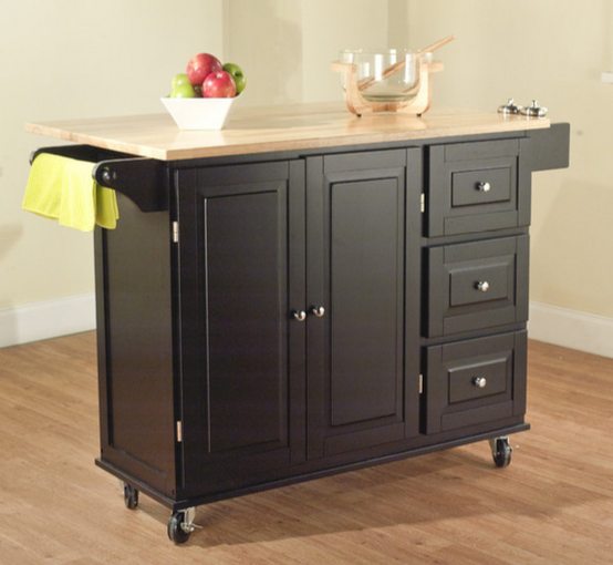 Leo Kitchen Island Black With Wooden Top